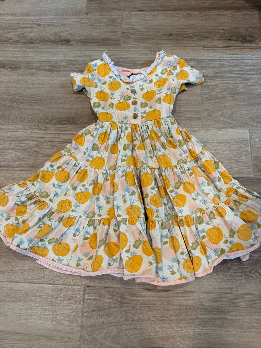 Size 10 SweetHoney Pumpkin Tiered Dress with Pink Trim